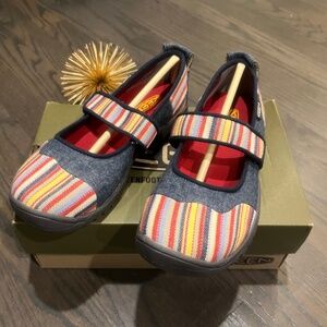 Keen Youth Mary Jane Shoes Harvest Striped Blue Denim Size 3